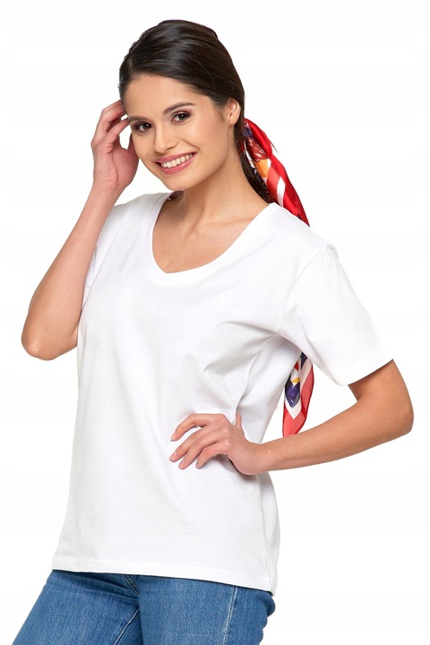 Moraj női póló, pamut, V-nyakú, fehér