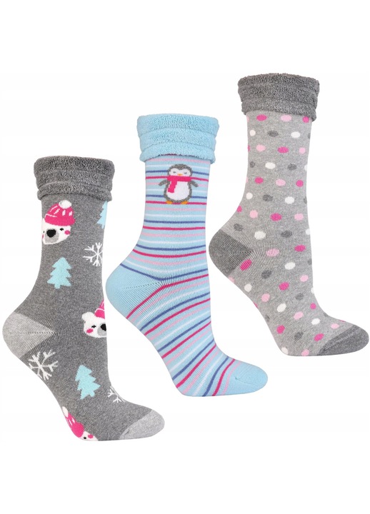 Sosete dama, Moraj, Set 3 perechi, Calduroase, Multicolor, Bumbac/Poliamida