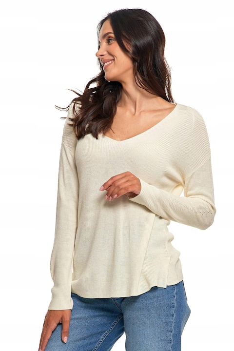 Pulover dama, MORAJ, tricotat, viscoza/acril, elegant, alb