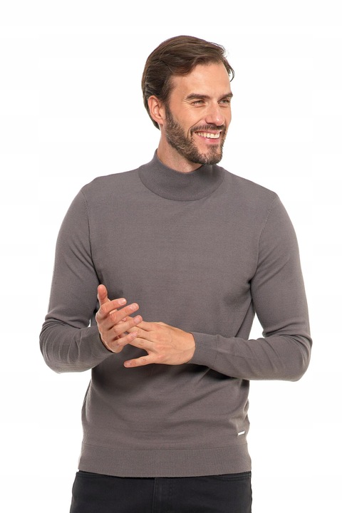 Pulover elegant barbati Moraj, cardigan clasic, guler ridicat, viscoza poliester poliamida, gri, M INTL