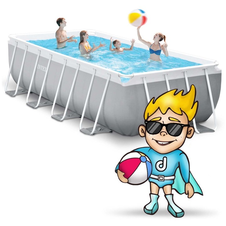 Комплект басейн и машина за балони, Intex, 488x244x107cm, 3 слоя PVC, капацитет 10874L