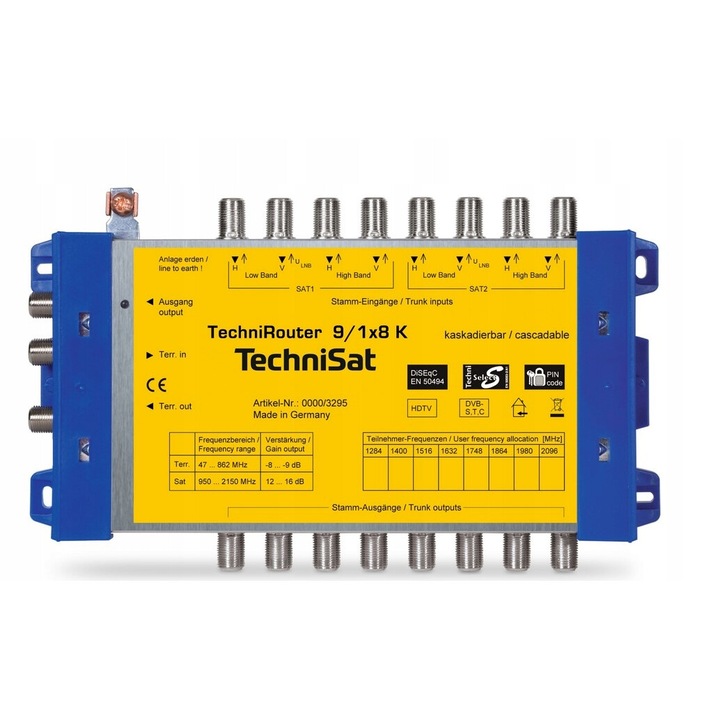 Distribuitor semnal TechniSat, TECHNIROUTER 9/1x8 K, 8 intrari satelitare, 1 intrare TV