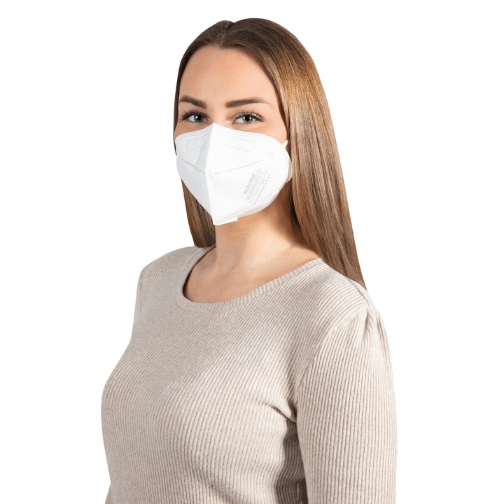Masca FFP2, TechniSat, 5 straturi, confort sporit, alb, set 10 bucati