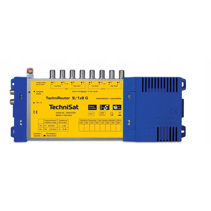 Distribuitor semnal TechniSat TECHNIROUTER 9/1x8, 8 intrari satelitare, 1 intrare TV, 8 utilizatori