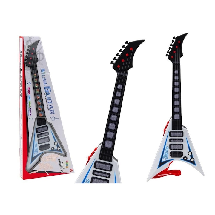 Gyerek elektromos gitár világítással, Leantoys, fehér, 54x17.5x4.5cm