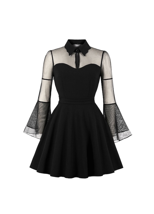 Női ruha, Jormftte, gótikus, galléros, átlátszó ujjú, fekete, hálós