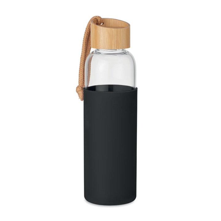Tomex CHAI - Üveg palack szilikon tok, 500ml - Fekete