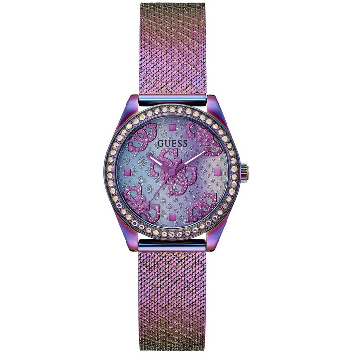 Ceas de dama Guess, violet, 32mm, bratara din inox, rezistent la apa 30m