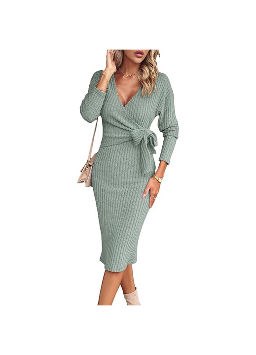 Kötött ruha, Jormftte, V-nyakú, óceánzöld, rugalmas anyagból készült