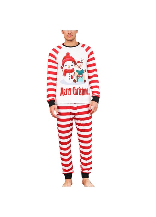 Férfi pizsama szett, Jormftte, karácsonyi, piros-fehér csíkos, hosszú ujjú, rugalmas derekú nadrág, 2XL INTL