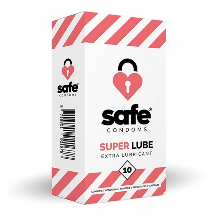 Презервативи Safe Super Lube, комплект от 10 броя, 5,6x19 см