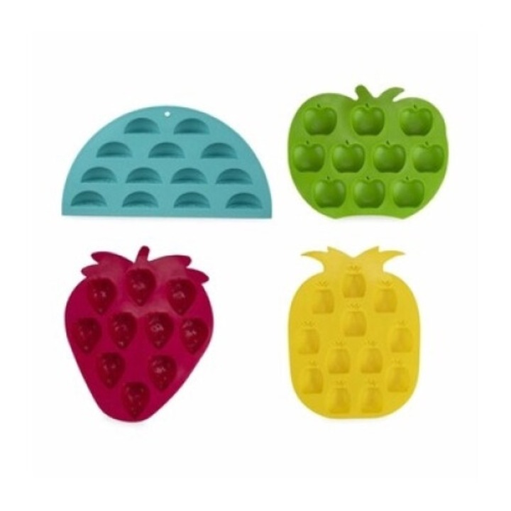 Форма за лед, 4 форми, червена, зелена, жълта