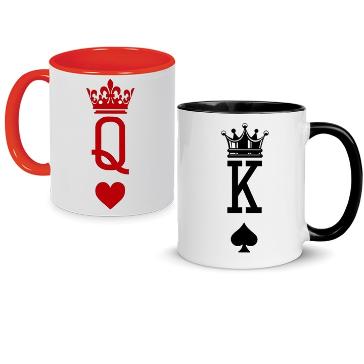 Комплект от 2 керамични чаши King & Queen 330 мл Бяла, Черна, Червена