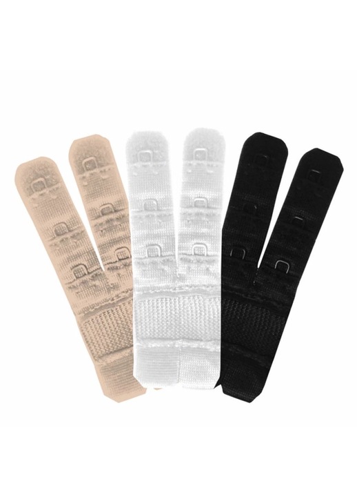 Set 3 extensii pentru sutien, Bye Bra, negru, alb, bej, 2 carlige