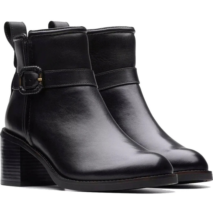 Botine cu toc dama, Clarks, casual, piele naturala, negru, 41 EU