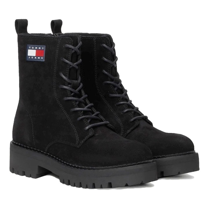 Ghete dama, Tommy Jeans, casual, piele intoarsa, negru