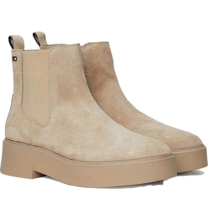 Botine dama, Tommy Hilfiger, casual, piele intoarsa, bej