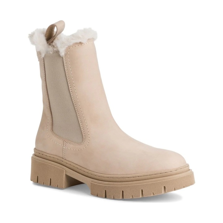Botine dama, Tamaris, casual, piele naturala, bej, 38 EU