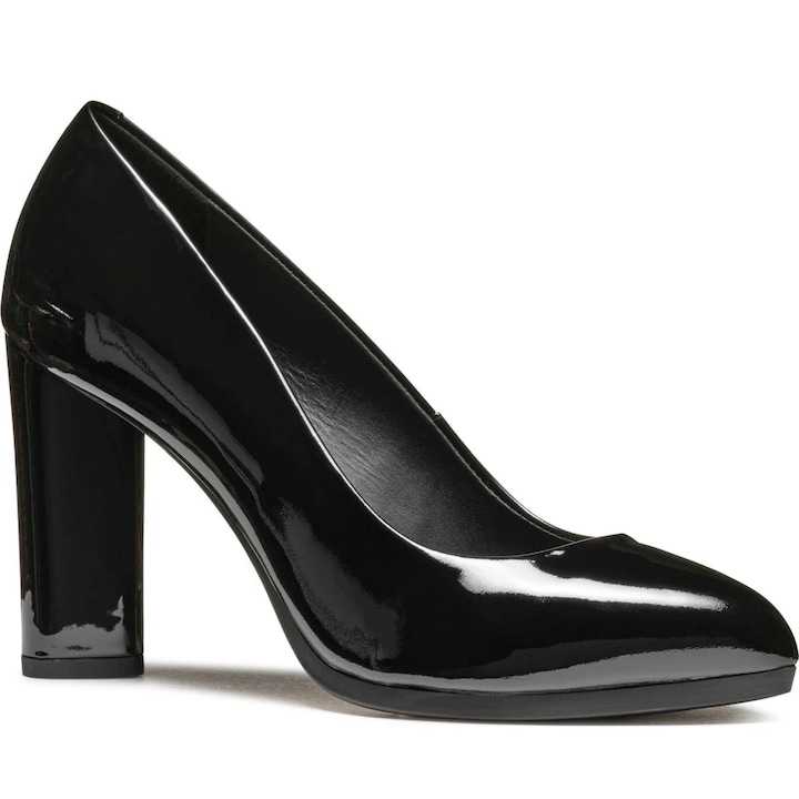 Női cipő, Geox, magassarkú, elegáns, fekete, natúr bőr