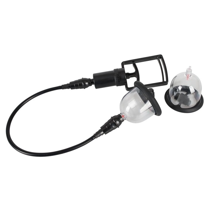 Комплект Bad Kitty, Вибрираща помпа за гърди, ABS / Силикон / PC / Акрил, Черен цвят, 46 см, 5,7 см