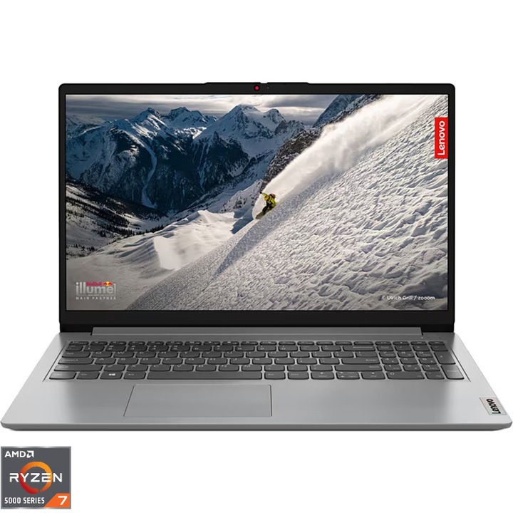 Laptop Lenovo cu procesor AMD Ryzen™ 7 5700U pana la 4.3GHz, 8 nuclee, 15.6", Full HD, 32GB DDR4, SSD 2000 GB, AMD Radeon™ Graphics, No OS, Cloud Grey