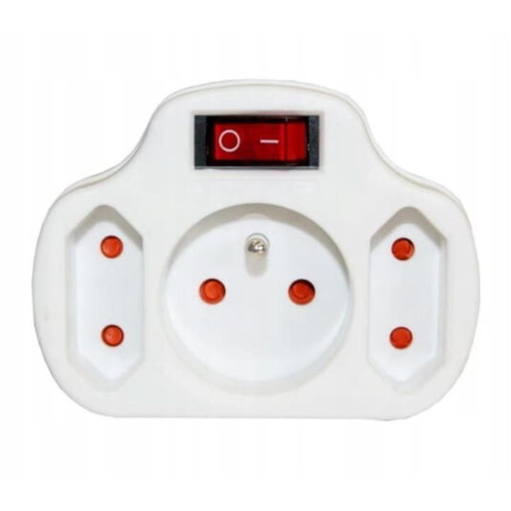 Priza Splitter Duwi, 2P+Z, cu intrerupator si impamantare, alb, 8x7x4.5cm, 73g