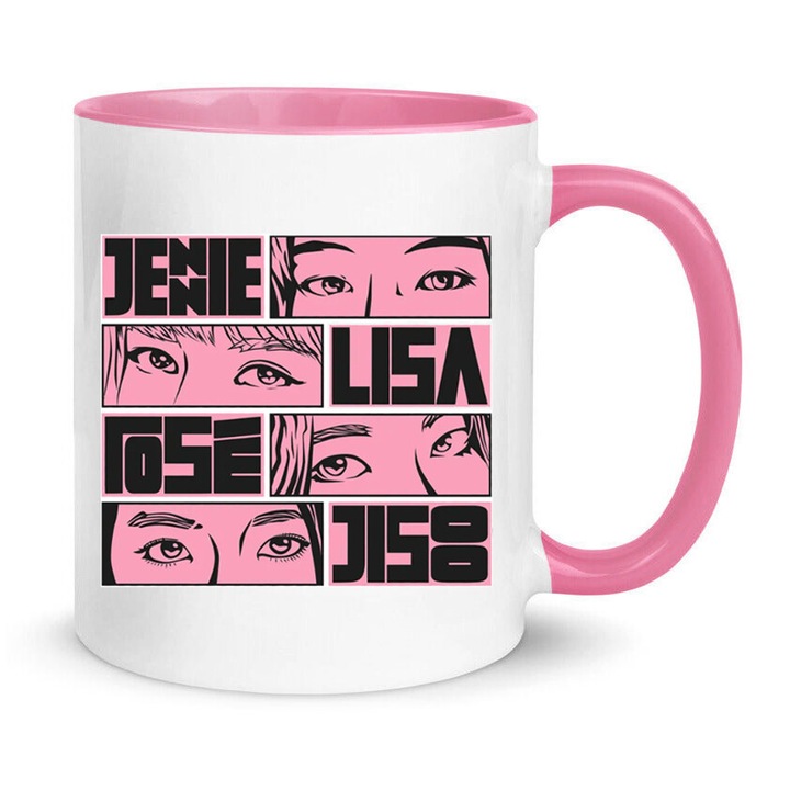 Cana ceramica Blackpink, 330ml, alb-roz, design unic