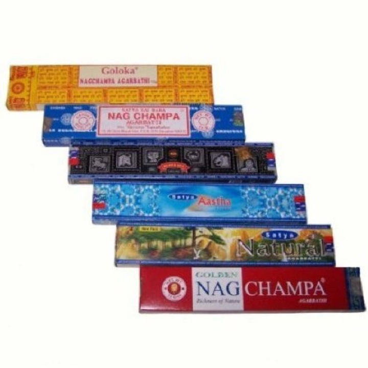 Satya füstölő készlet, Nag Champa, 6 doboz, 91g, természetes illat