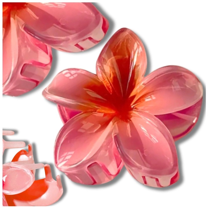 Edibazzar hajcsat, Plumeria virágmodell, színátmenet vörös, 8cm, közepes hajra