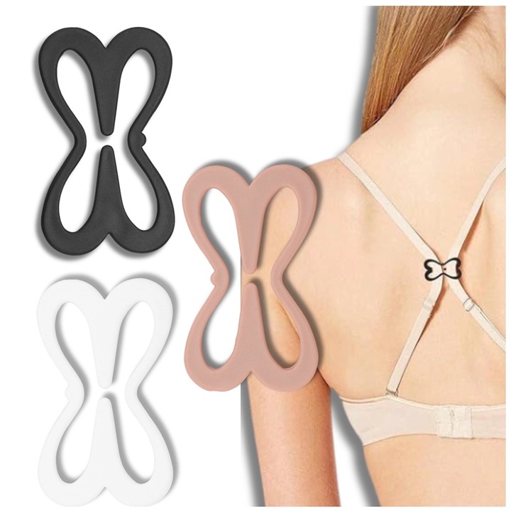 Set 3 Cleme Ajustabile pentru Bretelele Sutienului (Bra Straps), Suport Antiderapant, Accesoriu Fixare si Decolteu Ascuns, Multifunctional, Culoare Multicolor