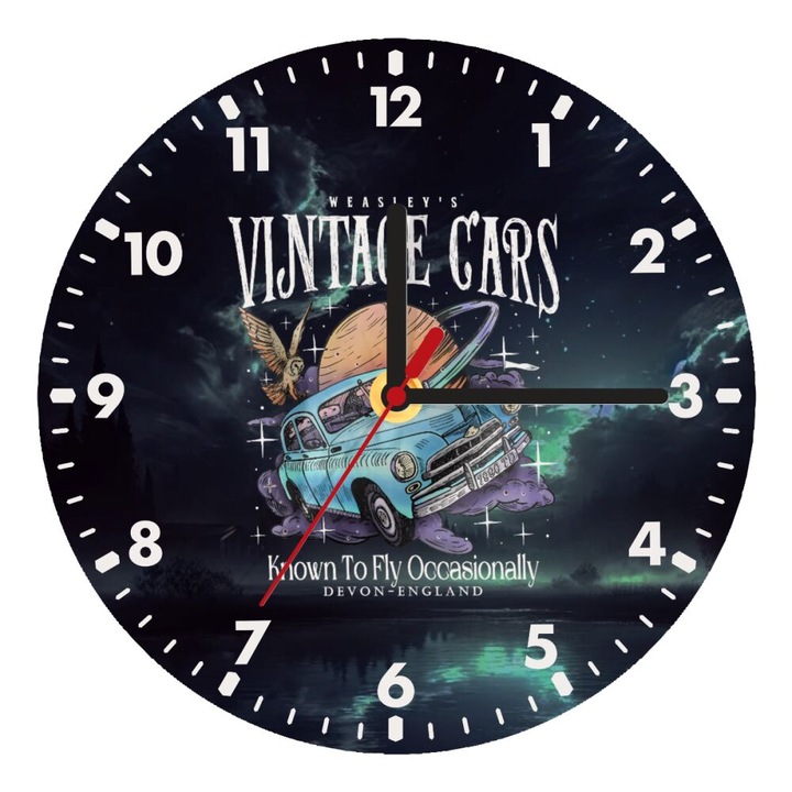 Ceas decorativ de perete din lemn, 20cm, cu design Harry Potter