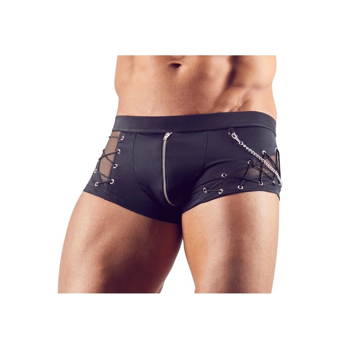 Svenjoyment boxer, lánccal és cipzárral, nagy rugalmasságú, poliamid, fekete, M-es méret