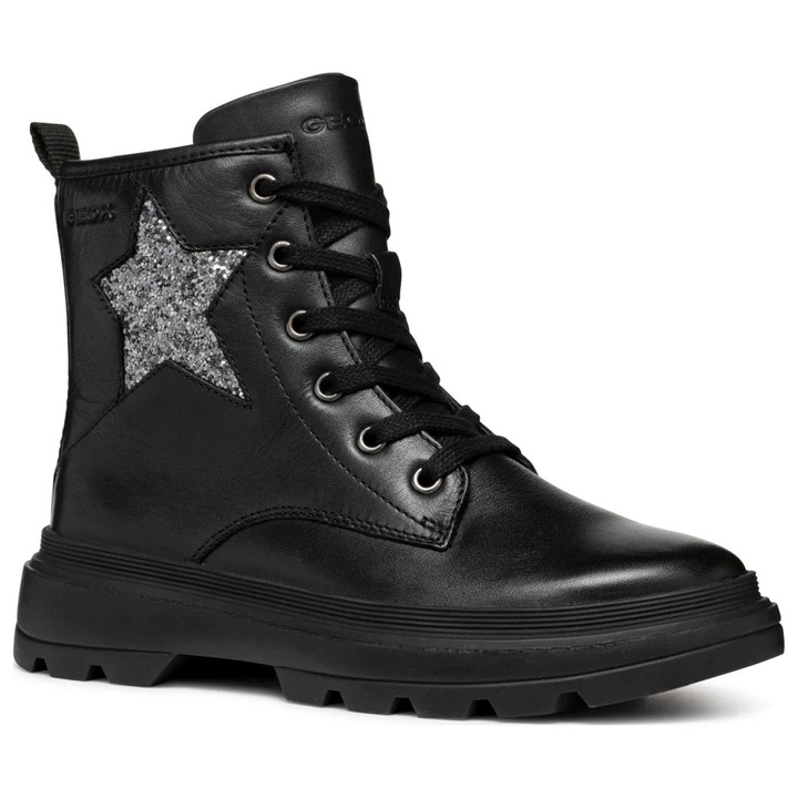 Ghete fete J46MGA 085EW C9244, Geox, Piele naturala, Negru