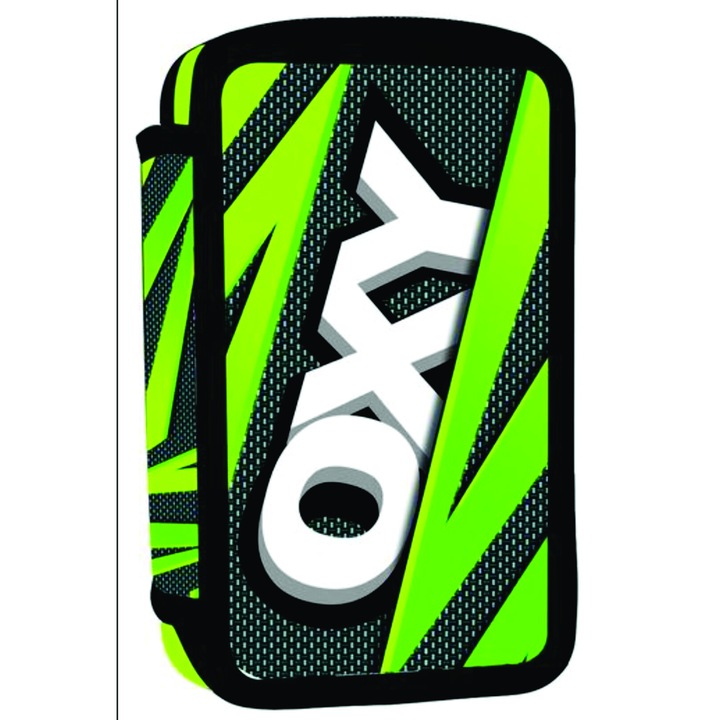 Несесер за моливи OxyBag, 2 ципа, зелен/черен, 200x130x45 мм