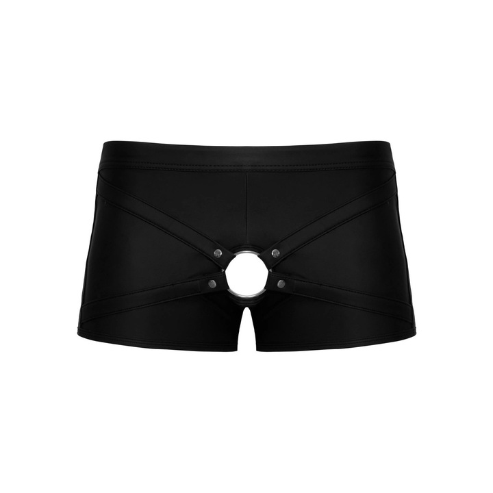 BDSM Szett, Svenjoyment, matt fekete boxeralsó piros csíkokkal, pénisznyílással és fémgyűrűvel, XL méret