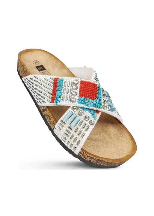 Papuci Permani, stofa, pentru femei, alb