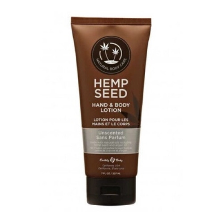 Lotiune hidratanta pentru corp si maini, Earthly Body, 207 ml, fara parfum, cu ulei de seminte de canepa si ulei argan