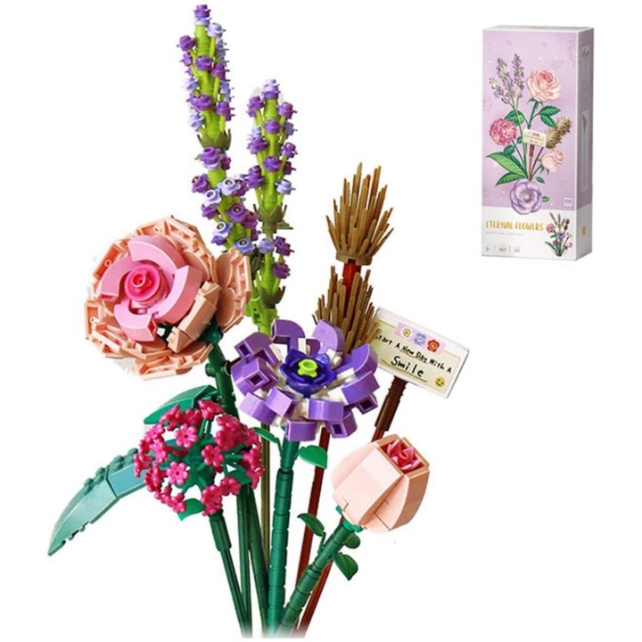 Set constructie, ABS, 547 piese, Model flori, Vanaxalife®, Multicolor