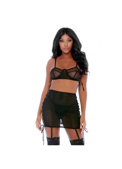 Szexi fehérneműszett, ForPlay, fekete színű, rugalmas anyagból