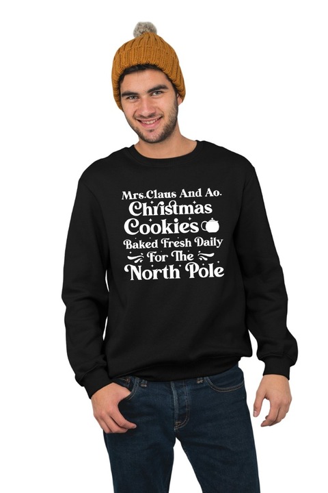 Hanorac barbati fara gluga cu imprimeu, Craciun - Mrs. Claus and an Assortment of Christmas Cookies from the North Pole, mix 1, Negru