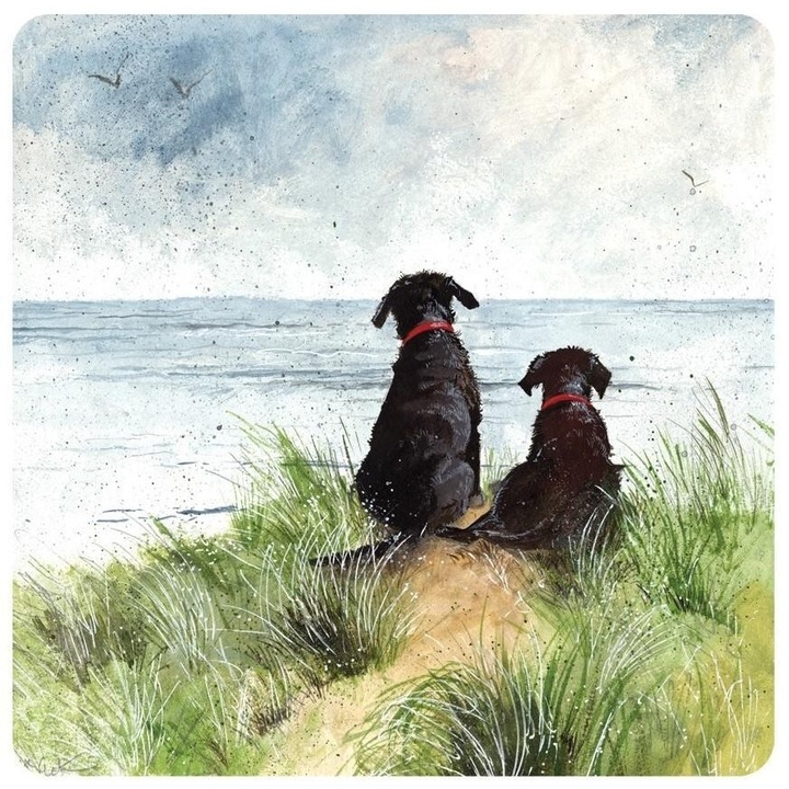 Suport pentru cana Alex Clark, design caini pe dune, 10x10cm, Multicolor