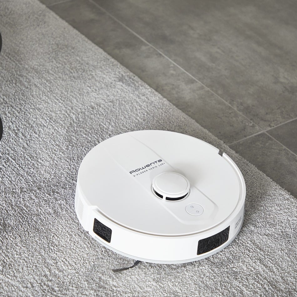 Aspirator robot Rowenta X-Plorer Serie 140 RR9177WH, putere aspirare 5000 Pa, 4 trepte de putere, autonomie de pana la 120 minute, recipient apa 0.32L, alb