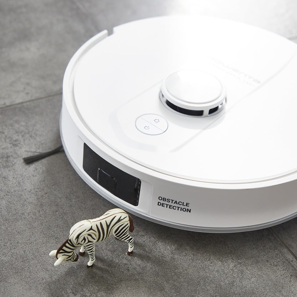 Aspirator robot Rowenta X-Plorer Serie 140 RR9177WH, putere aspirare 5000 Pa, 4 trepte de putere, autonomie de pana la 120 minute, recipient apa 0.32L, alb