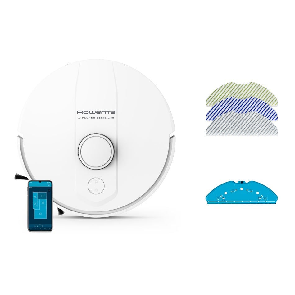 Aspirator robot Rowenta X-Plorer Serie 140 RR9177WH, putere aspirare 5000 Pa, 4 trepte de putere, autonomie de pana la 120 minute, recipient apa 0.32L, alb