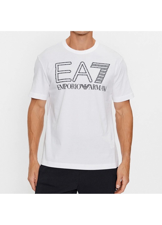 Tricou barbati, EA7 Emporio Armani, alb, 100% bumbac