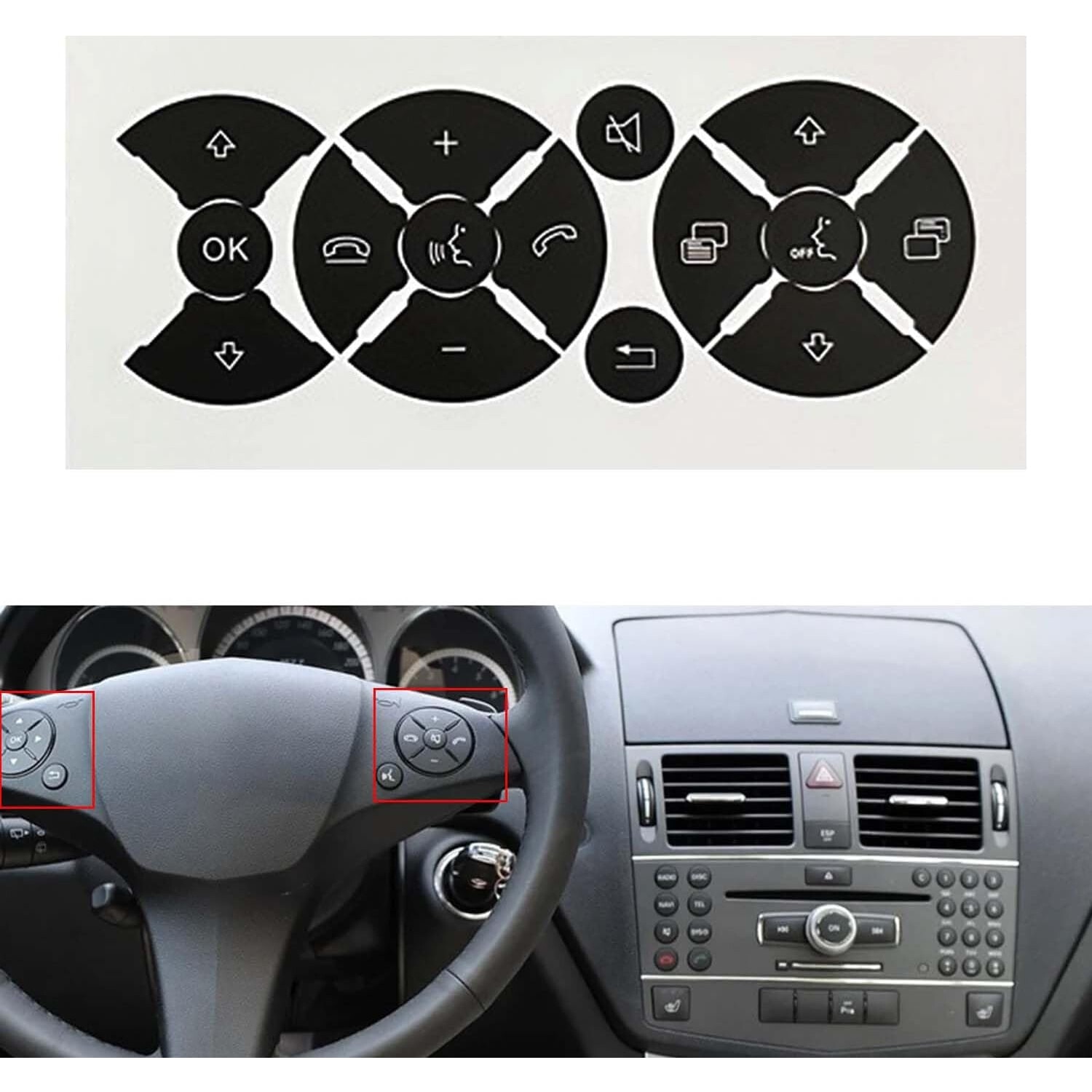 IUSOT Adesivi Decorativi In Alluminio Per Pulsanti Volante - Compatibili Con Mercedes Classe A, B, C, E, ML, GL, CLA, GLA, GLK, SL, SLK - 2