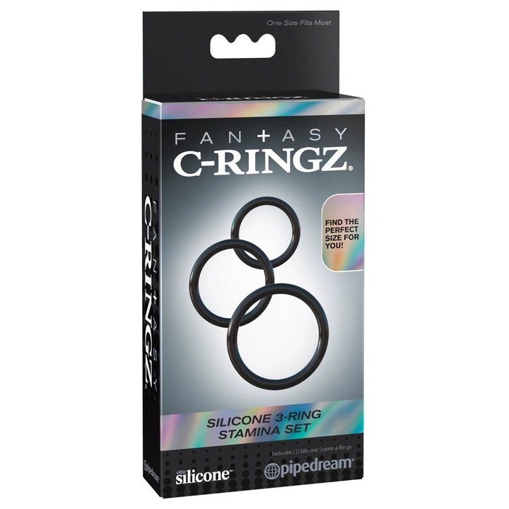 Set de 3 inele din silicon pentru penis si jucarii, Fantasy C-Ringz, dimensiuni 5,1/4/3,2cm