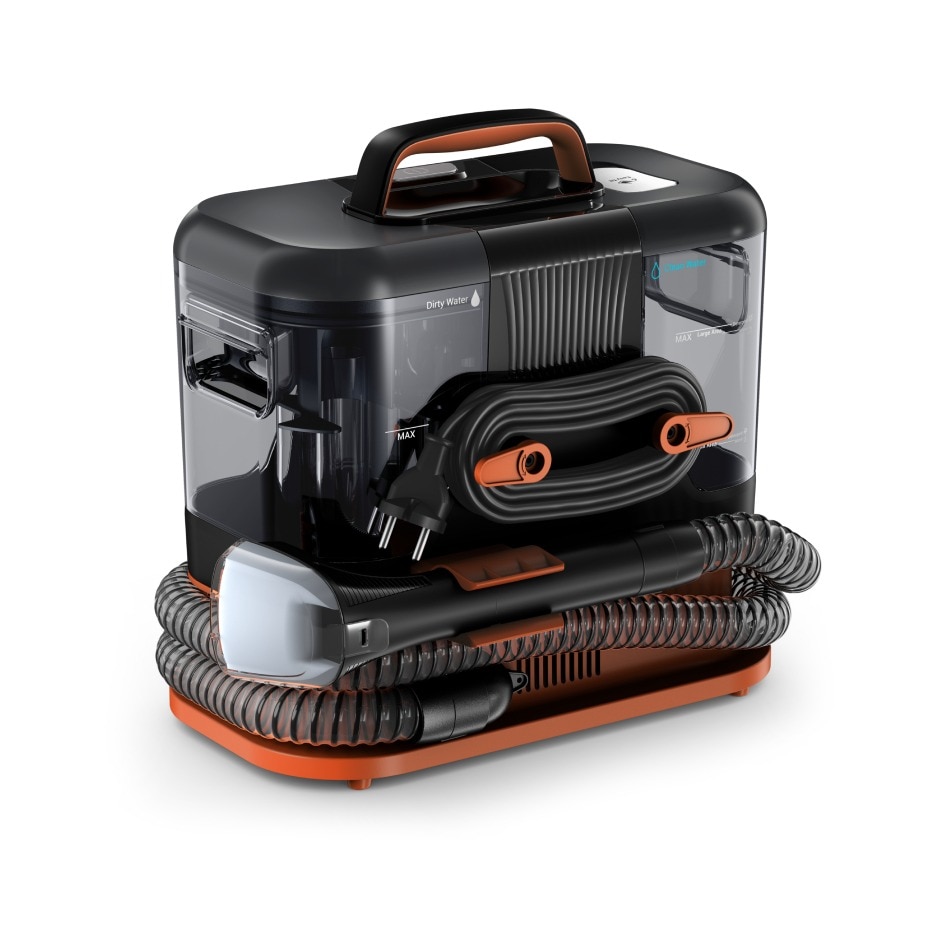 Aspirator portabil pentru covoare Rowenta Clean It IN5011F0, 400 W, recipient pentru apa detasabil, functie autocuratare, portocaliu & negru