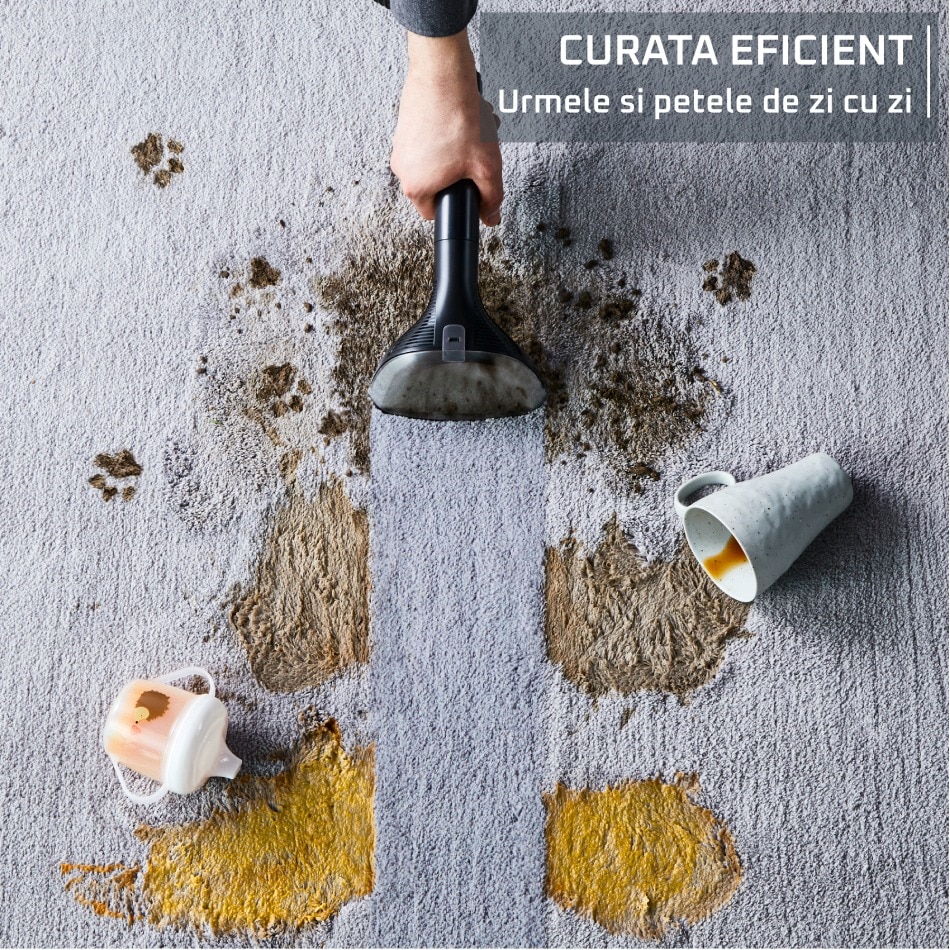 Aspirator portabil pentru covoare Rowenta Clean It IN5011F0, 400 W, recipient pentru apa detasabil, functie autocuratare, portocaliu & negru