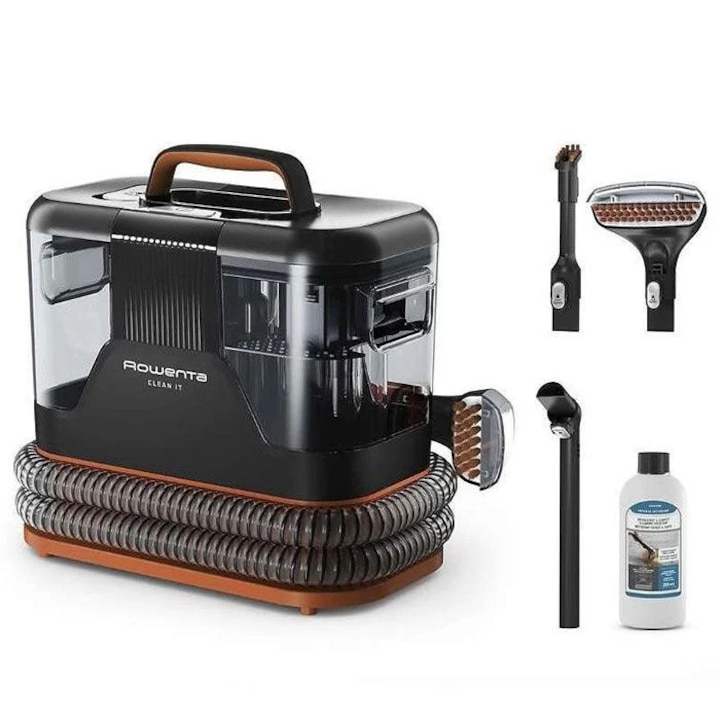 Aspirator portabil pentru covoare Rowenta Clean It IN5011F0, 400 W, recipient pentru apa detasabil, functie autocuratare, portocaliu & negru